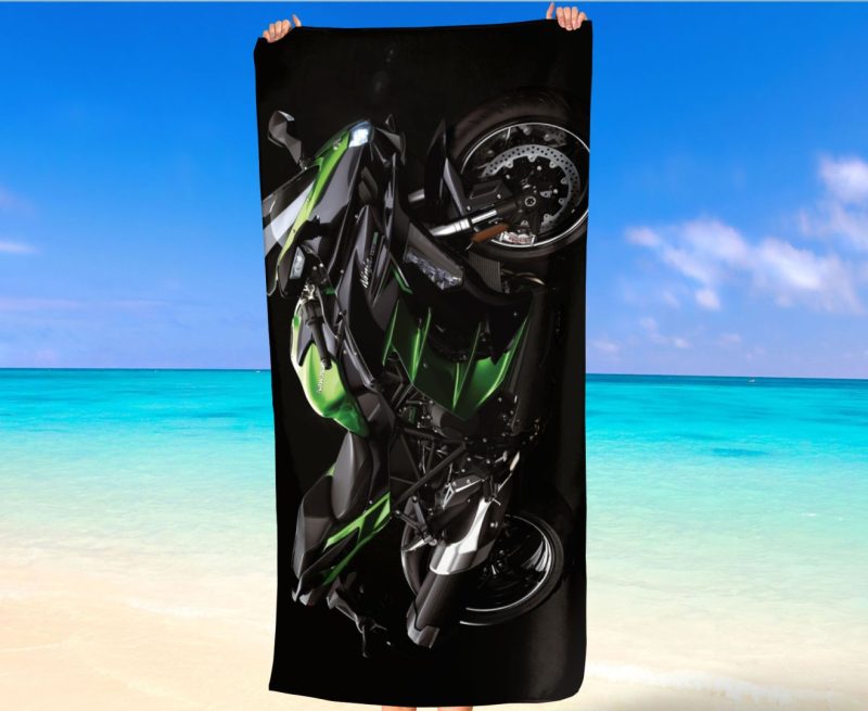 bikes Kawasaki Ninja H2 SX beach towel 3 1 jpg
