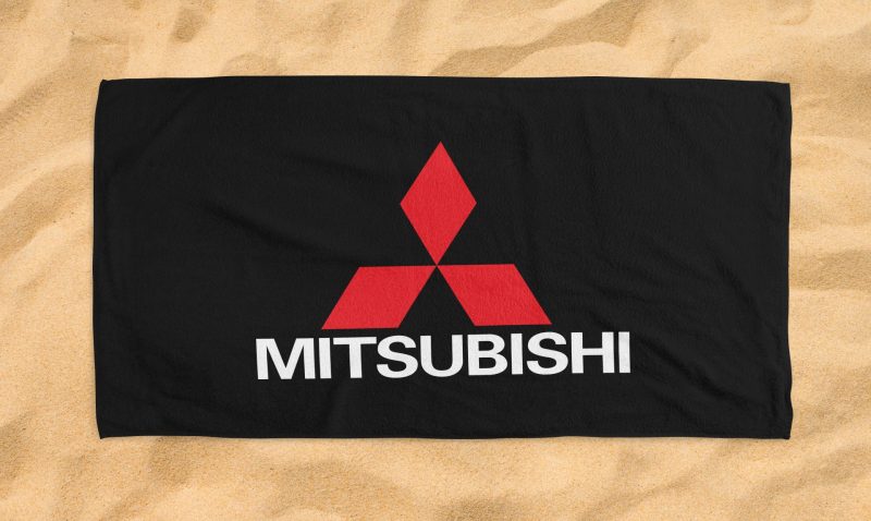 mitsubishi evo logo white beach towel 15